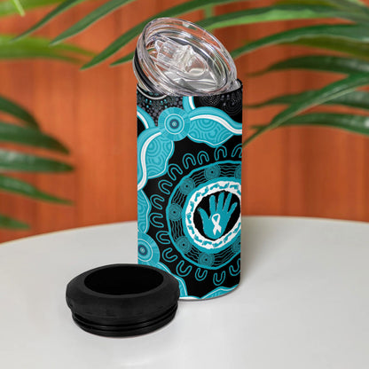 Australia Ovarian Cancer Support 4 in 1 Can Cooler Tumbler Brave Strong Teal Ribbon Aboriginal Art