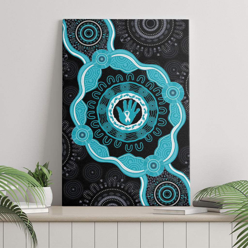 Australia Ovarian Cancer Support Canvas Wall Art Brave Strong Teal Ribbon Aboriginal Art