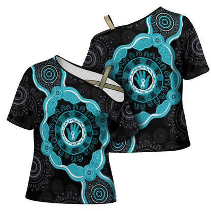 Australia Ovarian Cancer Support Cross Shoulder Shirt Brave Strong Teal Ribbon Aboriginal Art