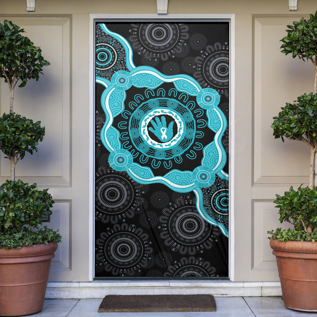 Australia Ovarian Cancer Support Door Cover Brave Strong Teal Ribbon Aboriginal Art