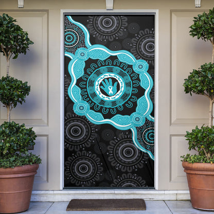 Australia Ovarian Cancer Support Door Cover Brave Strong Teal Ribbon Aboriginal Art