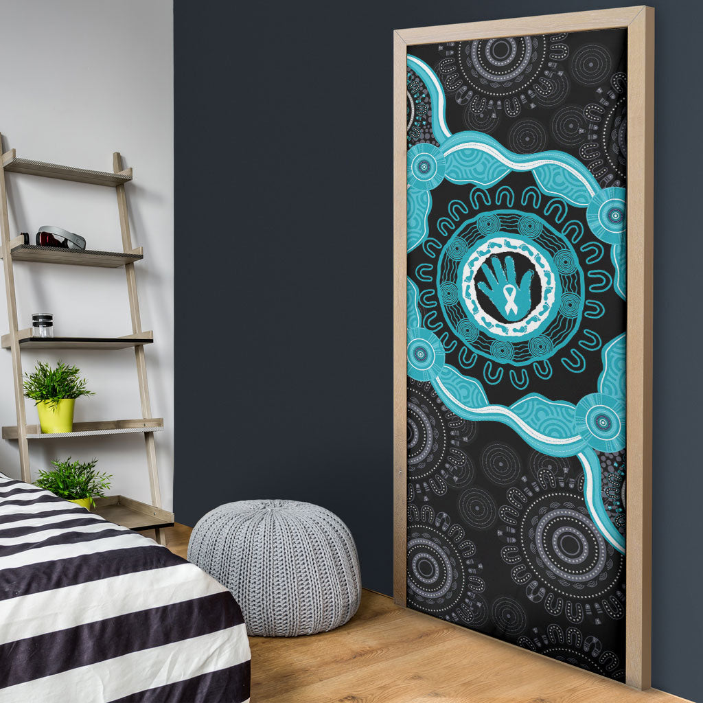 Australia Ovarian Cancer Support Door Cover Brave Strong Teal Ribbon Aboriginal Art