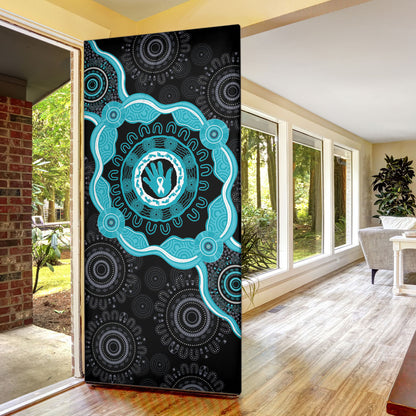 Australia Ovarian Cancer Support Door Cover Brave Strong Teal Ribbon Aboriginal Art