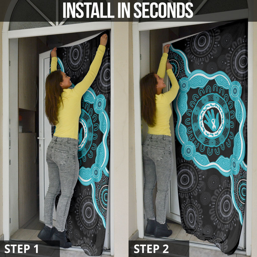 Australia Ovarian Cancer Support Door Cover Brave Strong Teal Ribbon Aboriginal Art