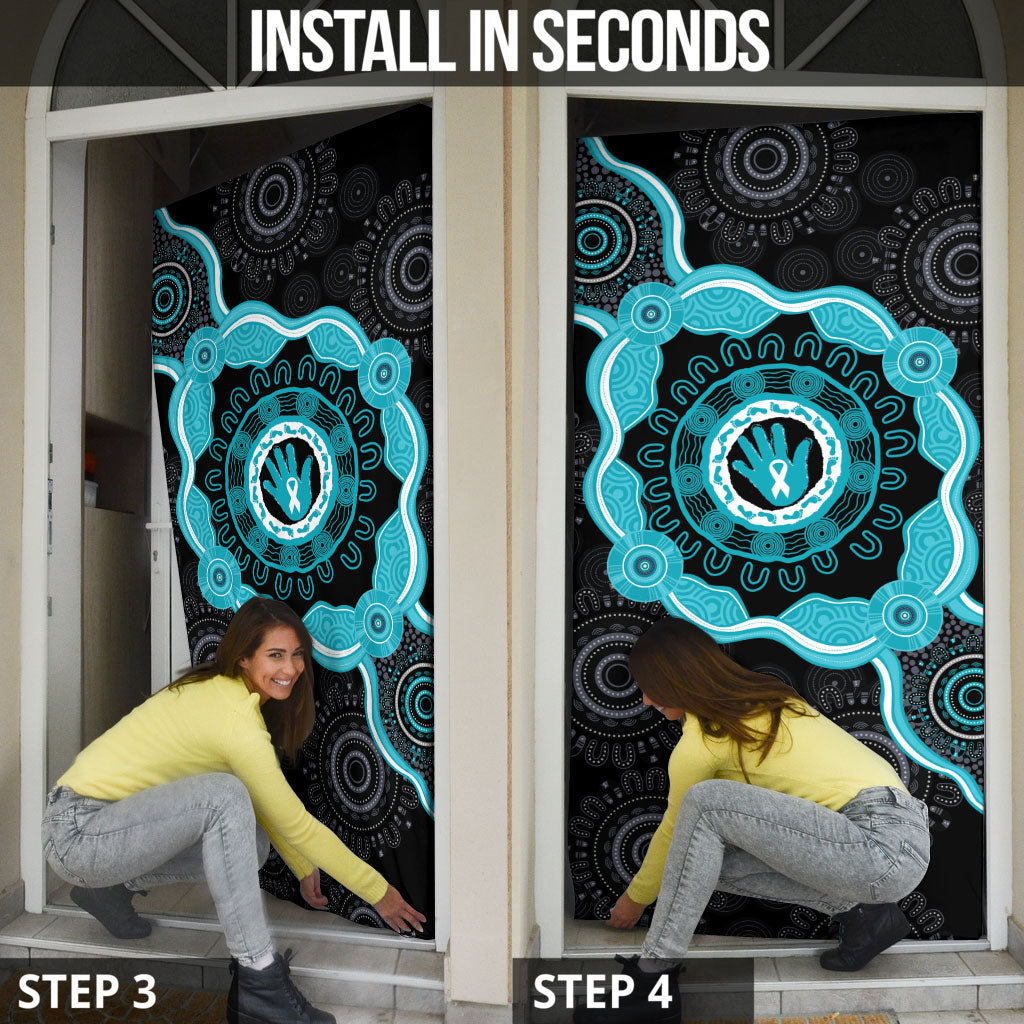 Australia Ovarian Cancer Support Door Cover Brave Strong Teal Ribbon Aboriginal Art