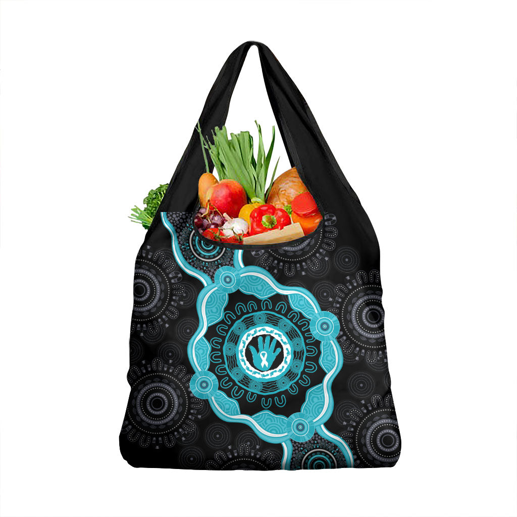 Australia Ovarian Cancer Support Grocery Bag Brave Strong Teal Ribbon Aboriginal Art