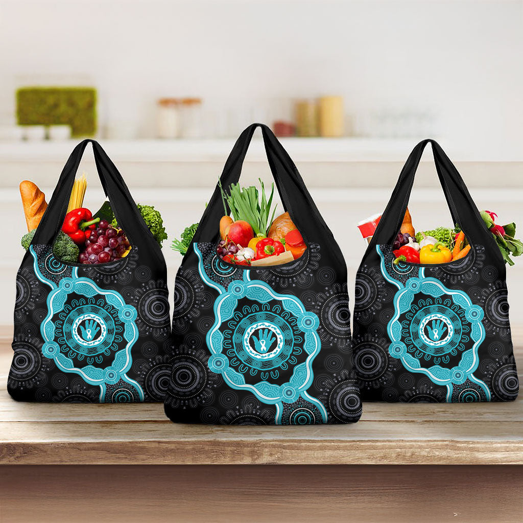 Australia Ovarian Cancer Support Grocery Bag Brave Strong Teal Ribbon Aboriginal Art