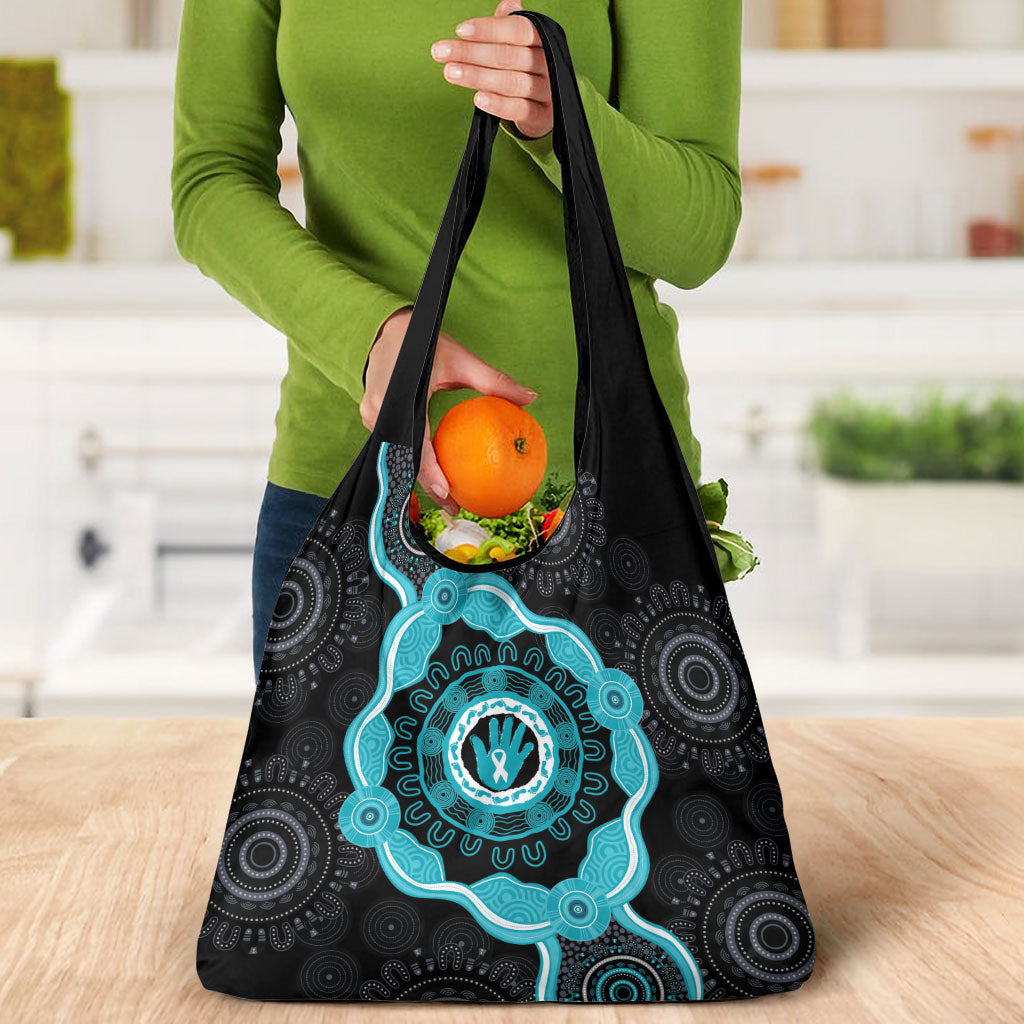 Australia Ovarian Cancer Support Grocery Bag Brave Strong Teal Ribbon Aboriginal Art