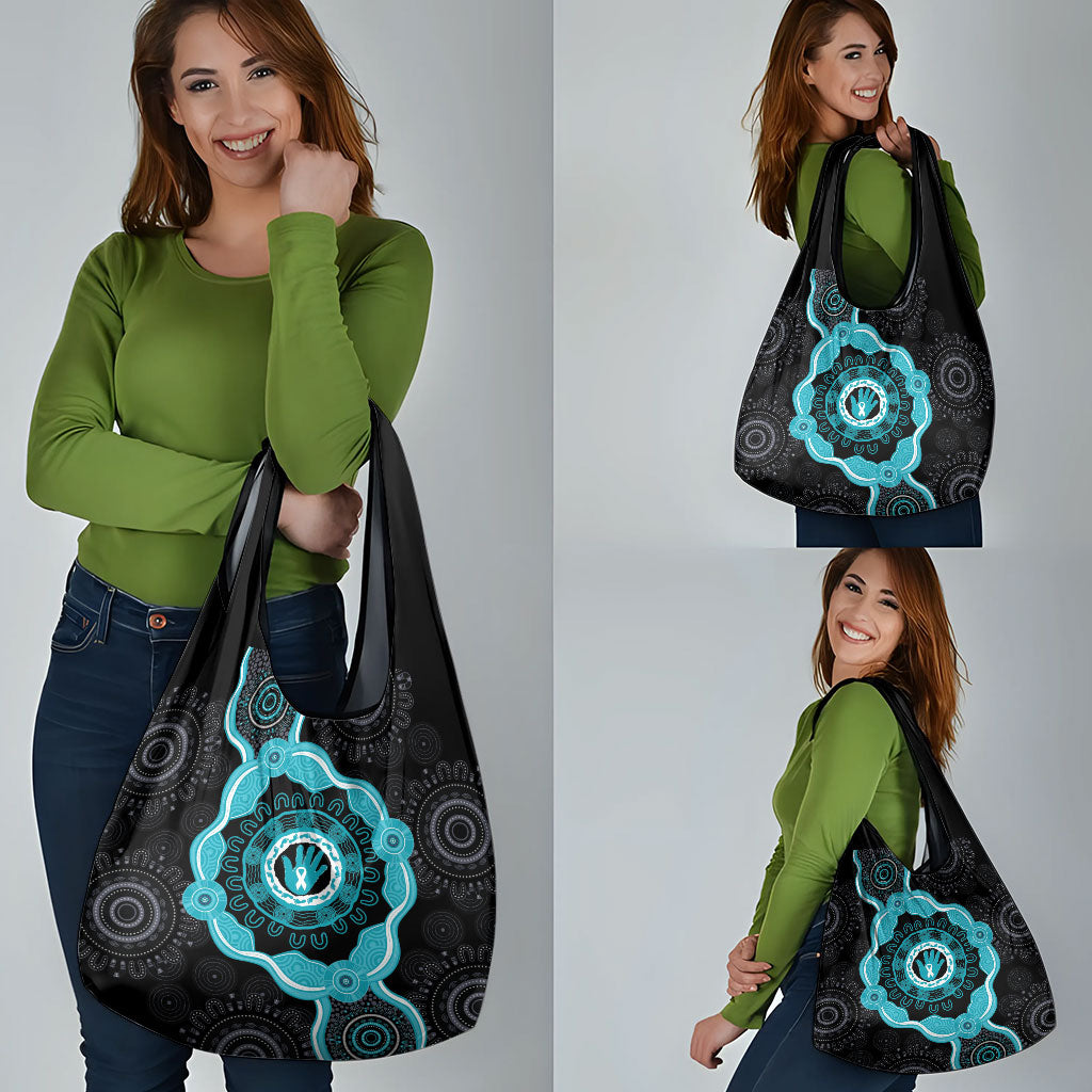 Australia Ovarian Cancer Support Grocery Bag Brave Strong Teal Ribbon Aboriginal Art