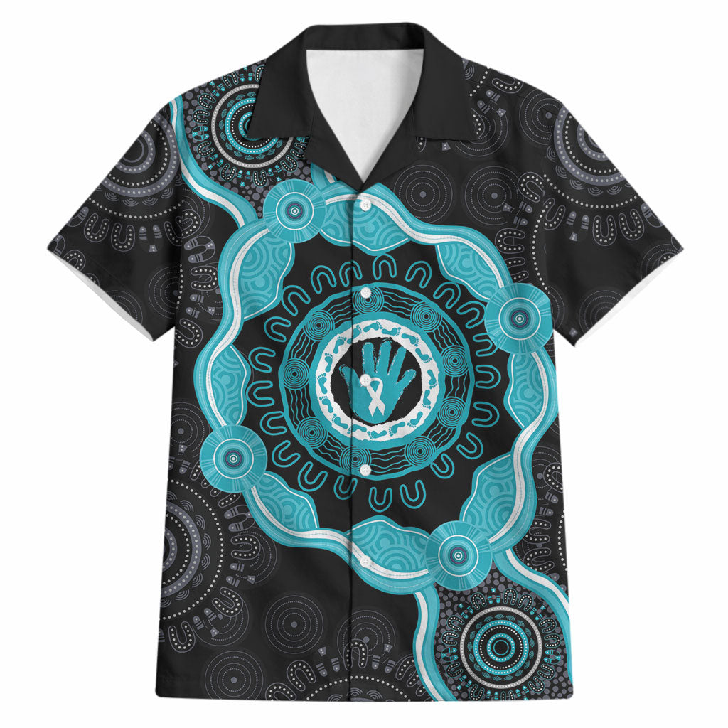 Australia Ovarian Cancer Support Hawaiian Shirt Brave Strong Teal Ribbon Aboriginal Art