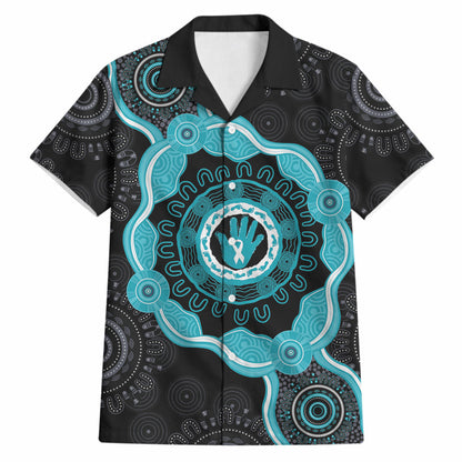 Australia Ovarian Cancer Support Hawaiian Shirt Brave Strong Teal Ribbon Aboriginal Art