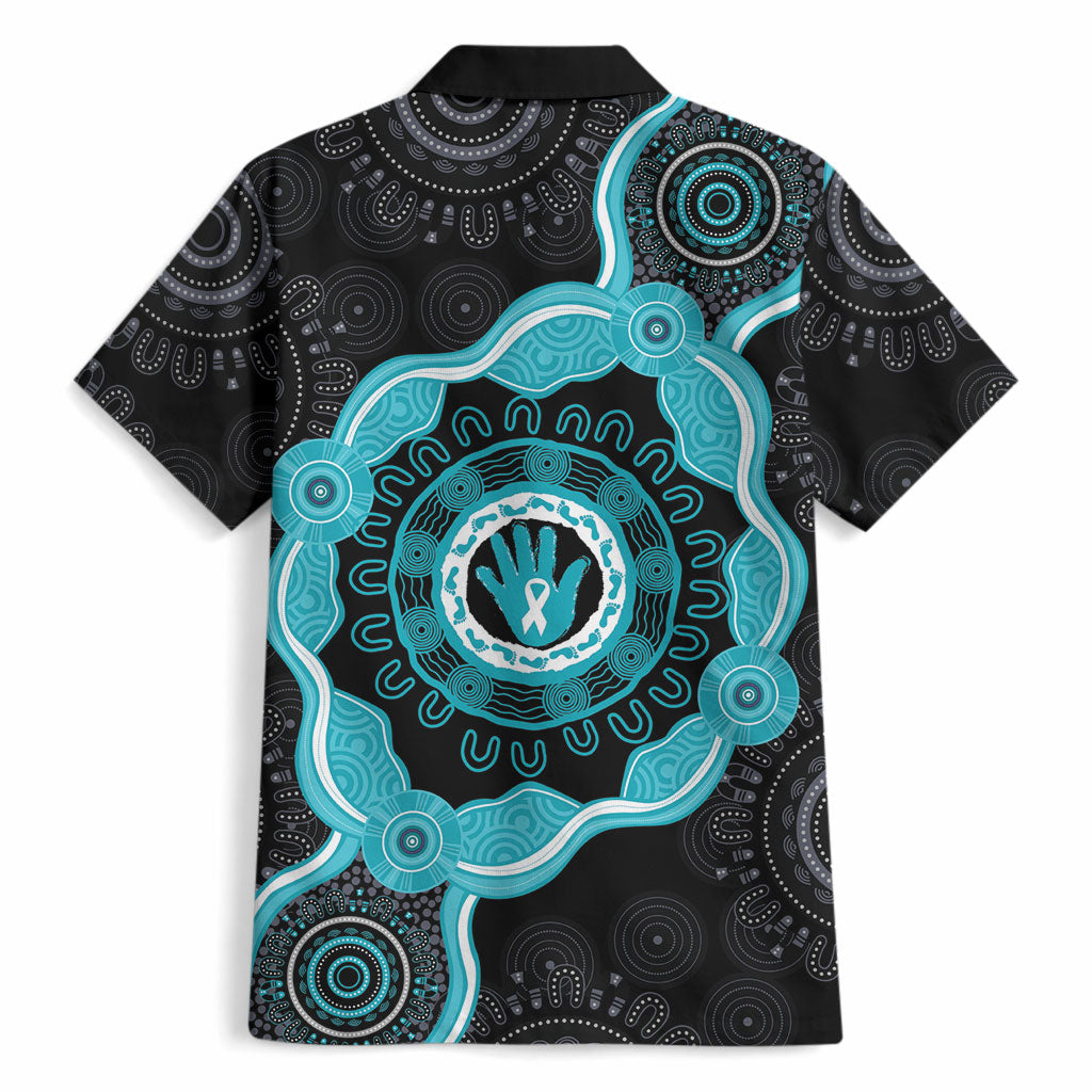 Australia Ovarian Cancer Support Hawaiian Shirt Brave Strong Teal Ribbon Aboriginal Art