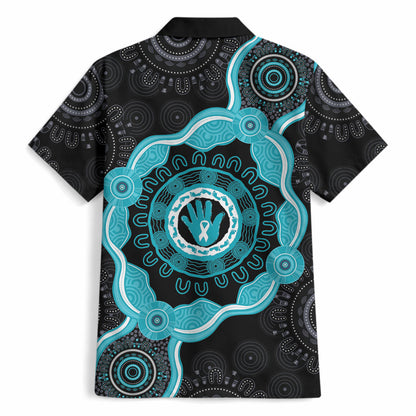 Australia Ovarian Cancer Support Hawaiian Shirt Brave Strong Teal Ribbon Aboriginal Art