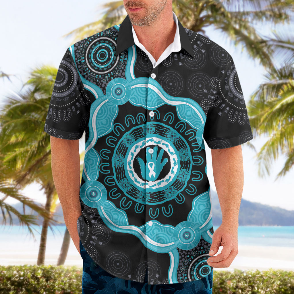 Australia Ovarian Cancer Support Hawaiian Shirt Brave Strong Teal Ribbon Aboriginal Art