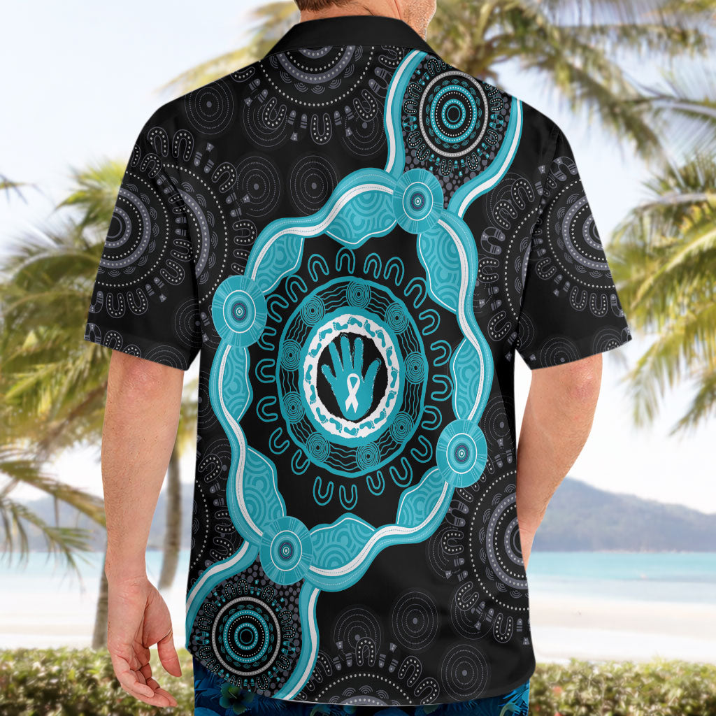 Australia Ovarian Cancer Support Hawaiian Shirt Brave Strong Teal Ribbon Aboriginal Art