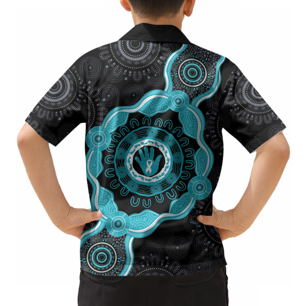 Australia Ovarian Cancer Support Hawaiian Shirt Brave Strong Teal Ribbon Aboriginal Art
