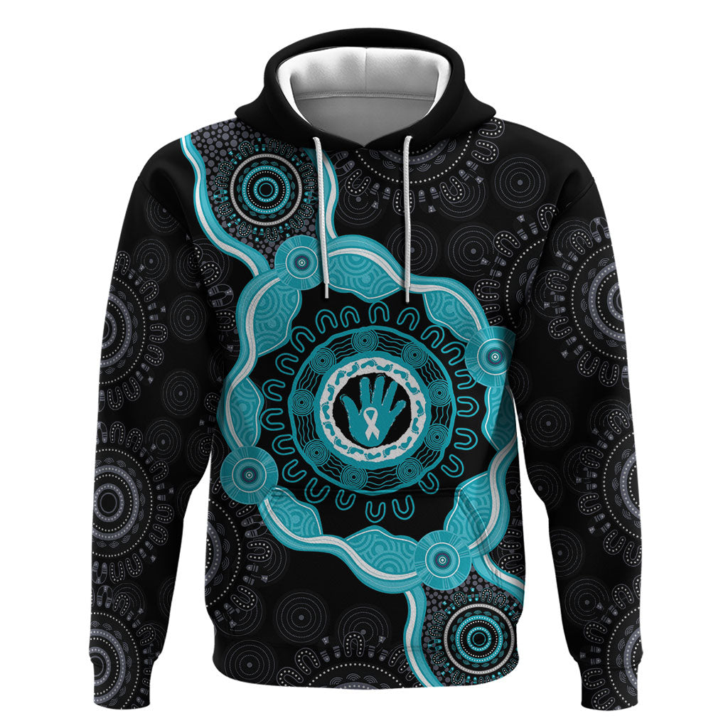 Australia Ovarian Cancer Support Hoodie Brave Strong Teal Ribbon Aboriginal Art