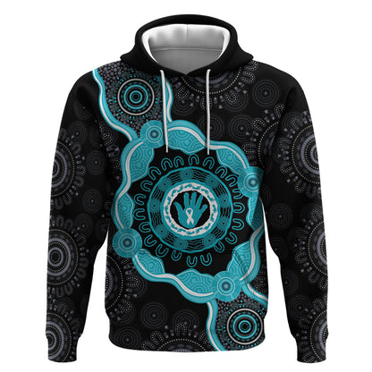 Australia Ovarian Cancer Support Hoodie Brave Strong Teal Ribbon Aboriginal Art