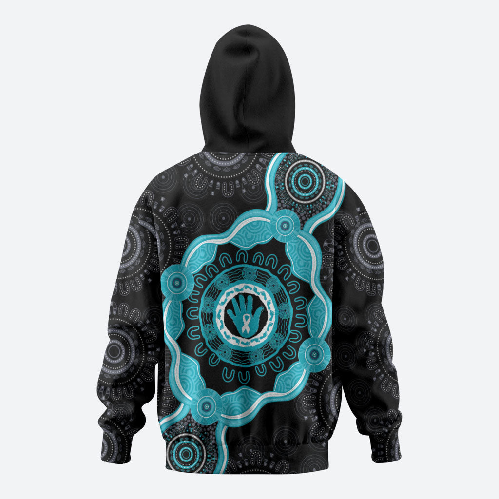 Australia Ovarian Cancer Support Hoodie Brave Strong Teal Ribbon Aboriginal Art