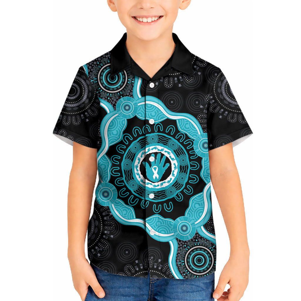Australia Ovarian Cancer Support Kid Hawaiian Shirt Brave Strong Teal Ribbon Aboriginal Art