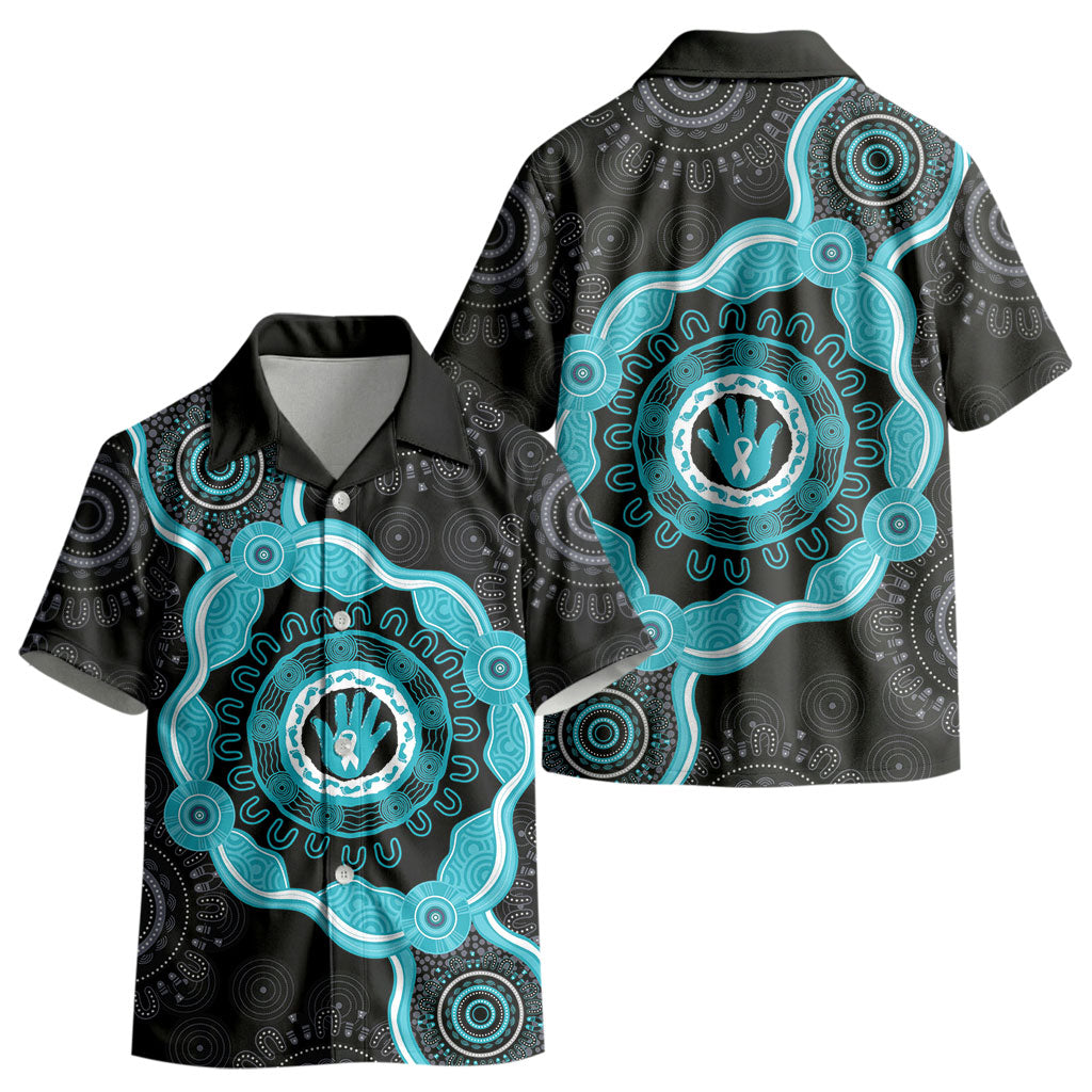 Australia Ovarian Cancer Support Kid Hawaiian Shirt Brave Strong Teal Ribbon Aboriginal Art
