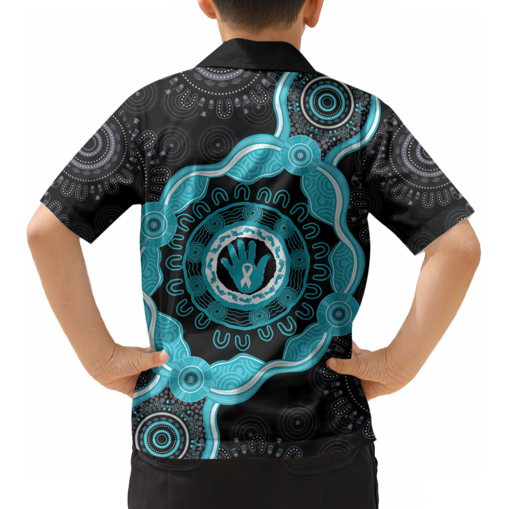 Australia Ovarian Cancer Support Kid Hawaiian Shirt Brave Strong Teal Ribbon Aboriginal Art