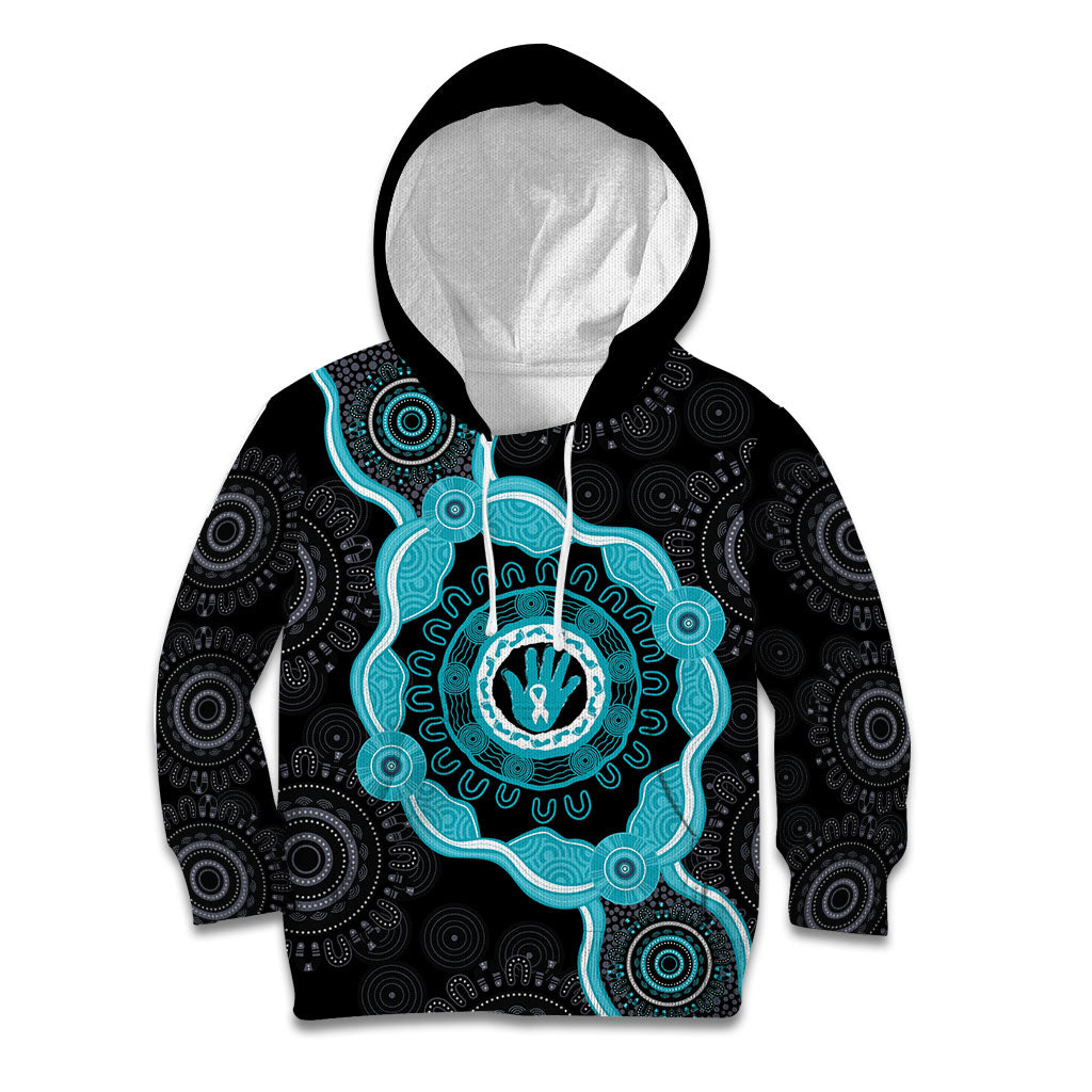 Australia Ovarian Cancer Support Kid Hoodie Brave Strong Teal Ribbon Aboriginal Art