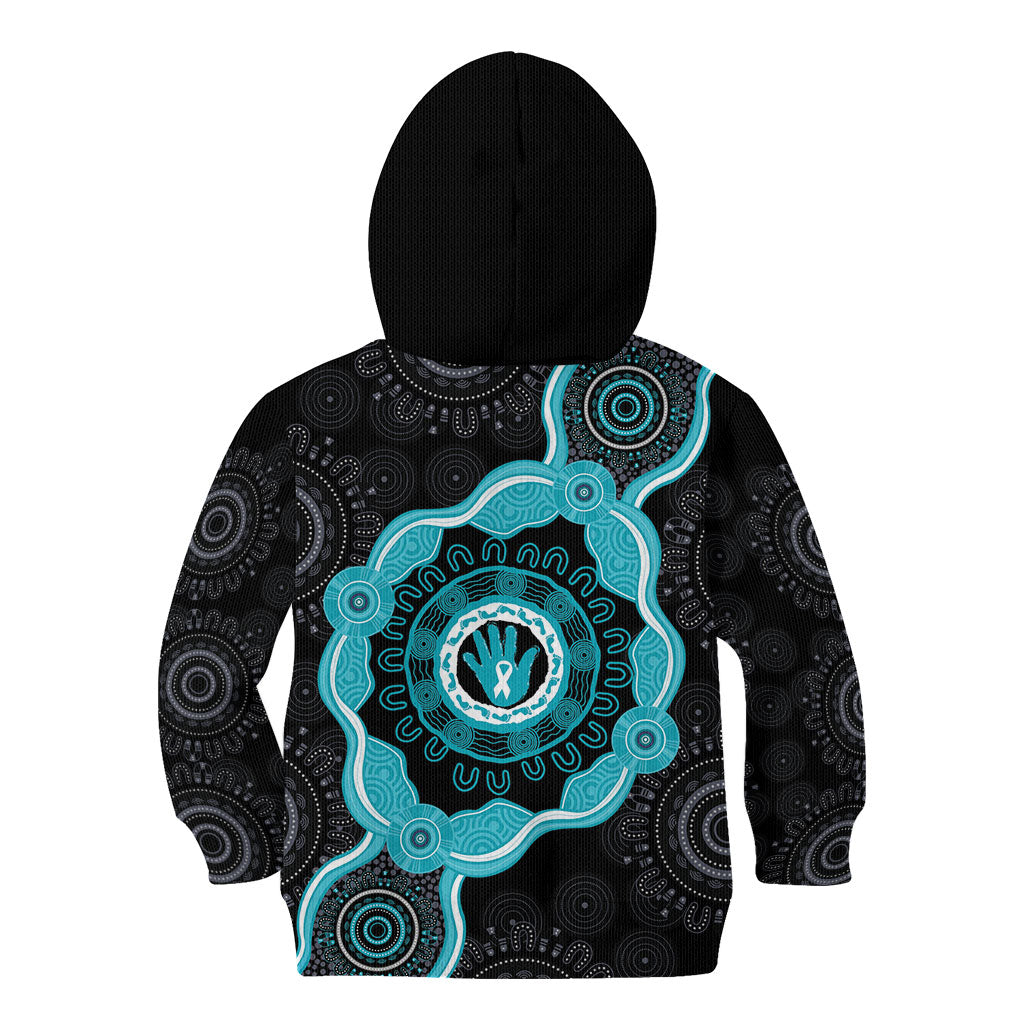Australia Ovarian Cancer Support Kid Hoodie Brave Strong Teal Ribbon Aboriginal Art
