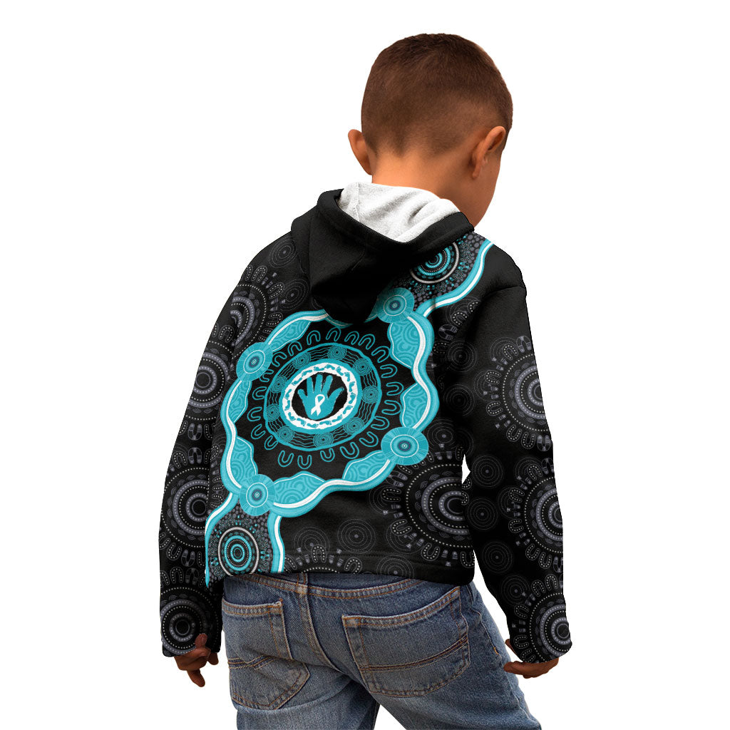 Australia Ovarian Cancer Support Kid Hoodie Brave Strong Teal Ribbon Aboriginal Art