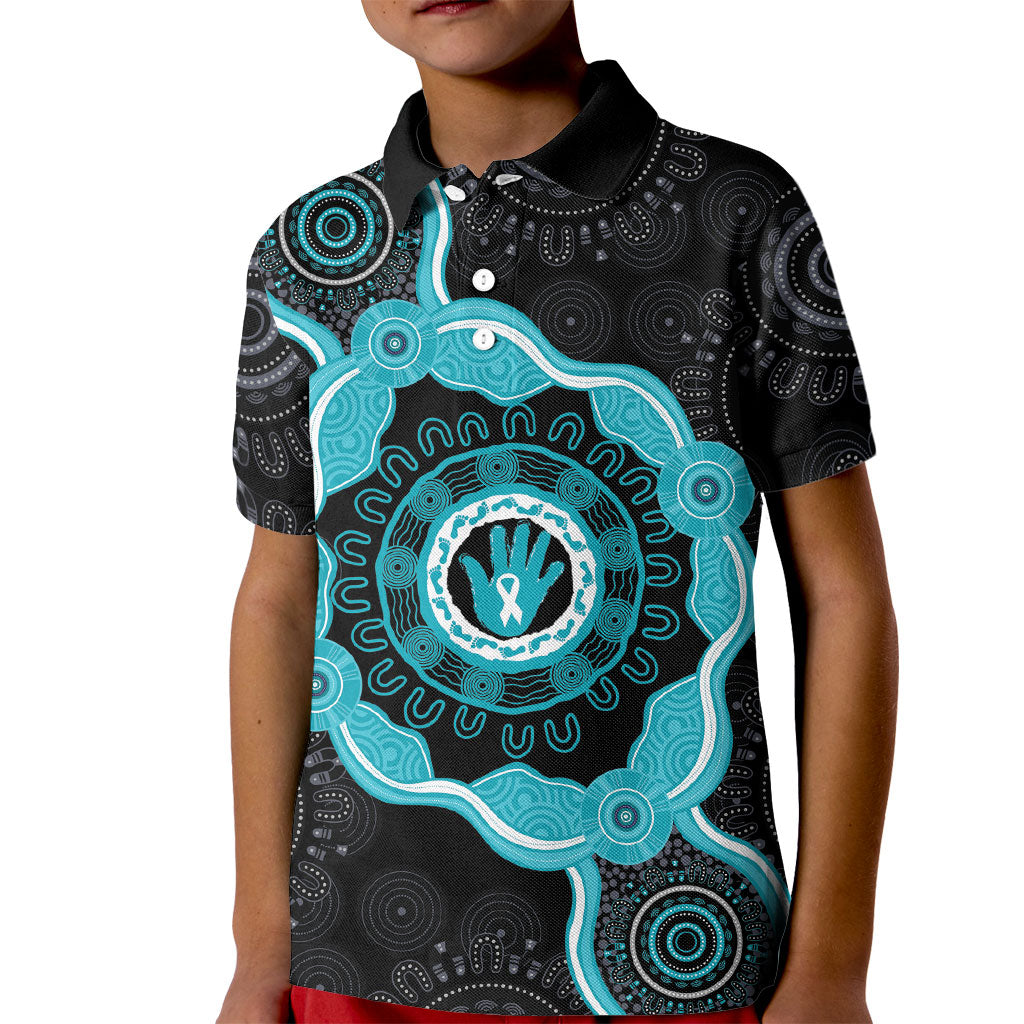 Australia Ovarian Cancer Support Kid Polo Shirt Brave Strong Teal Ribbon Aboriginal Art