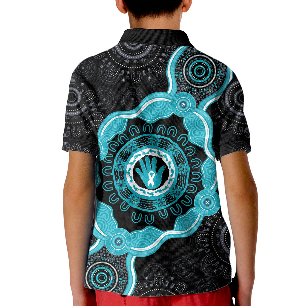Australia Ovarian Cancer Support Kid Polo Shirt Brave Strong Teal Ribbon Aboriginal Art