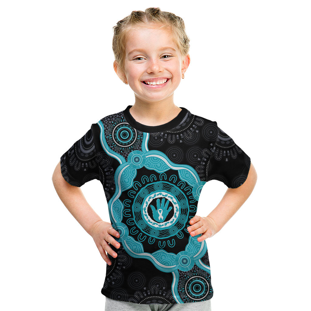 Australia Ovarian Cancer Support Kid T Shirt Brave Strong Teal Ribbon Aboriginal Art