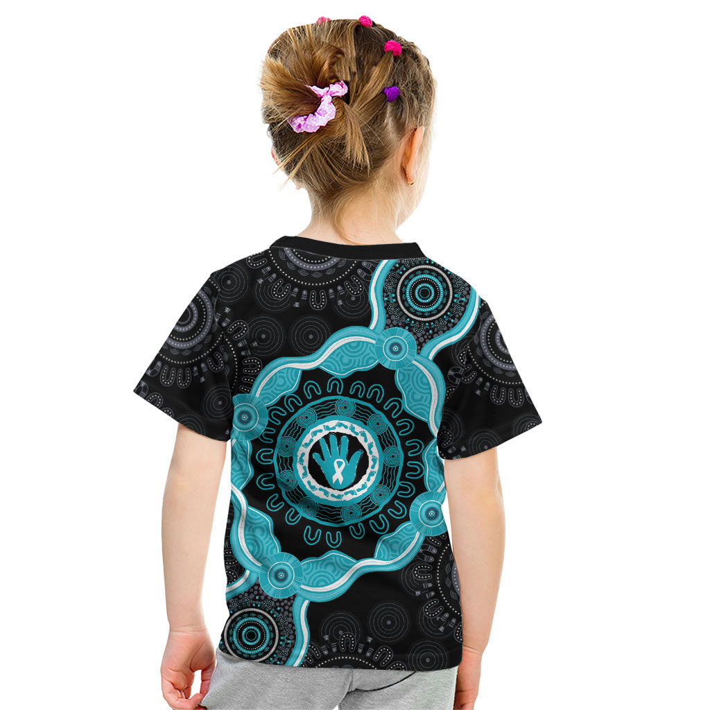 Australia Ovarian Cancer Support Kid T Shirt Brave Strong Teal Ribbon Aboriginal Art