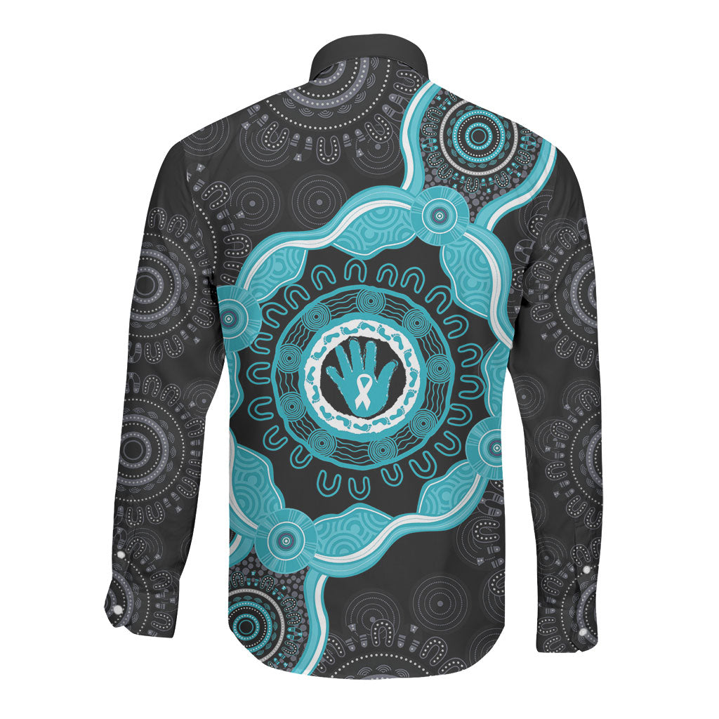 Australia Ovarian Cancer Support Long Sleeve Button Shirt Brave Strong Teal Ribbon Aboriginal Art