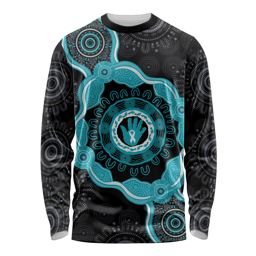 Australia Ovarian Cancer Support Long Sleeve Shirt Brave Strong Teal Ribbon Aboriginal Art