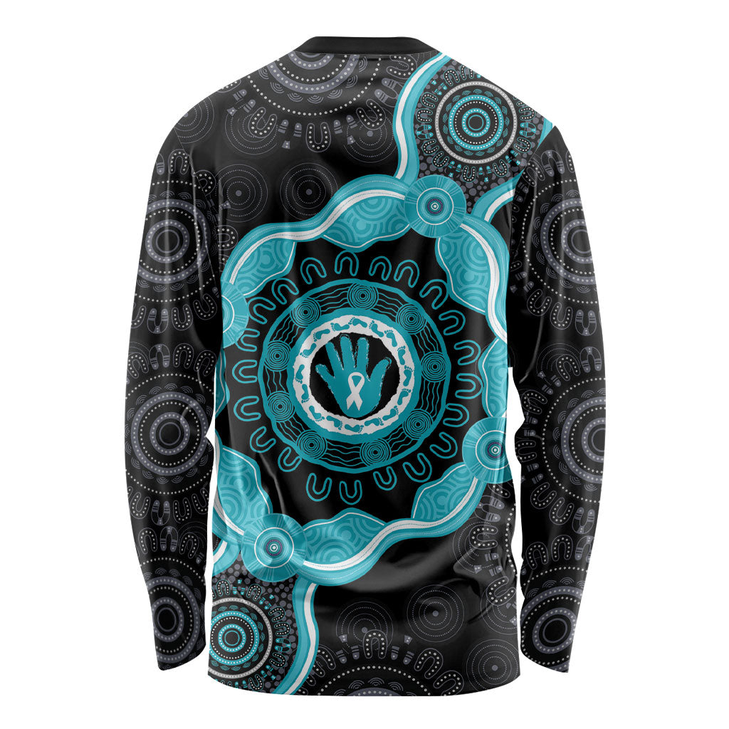 Australia Ovarian Cancer Support Long Sleeve Shirt Brave Strong Teal Ribbon Aboriginal Art