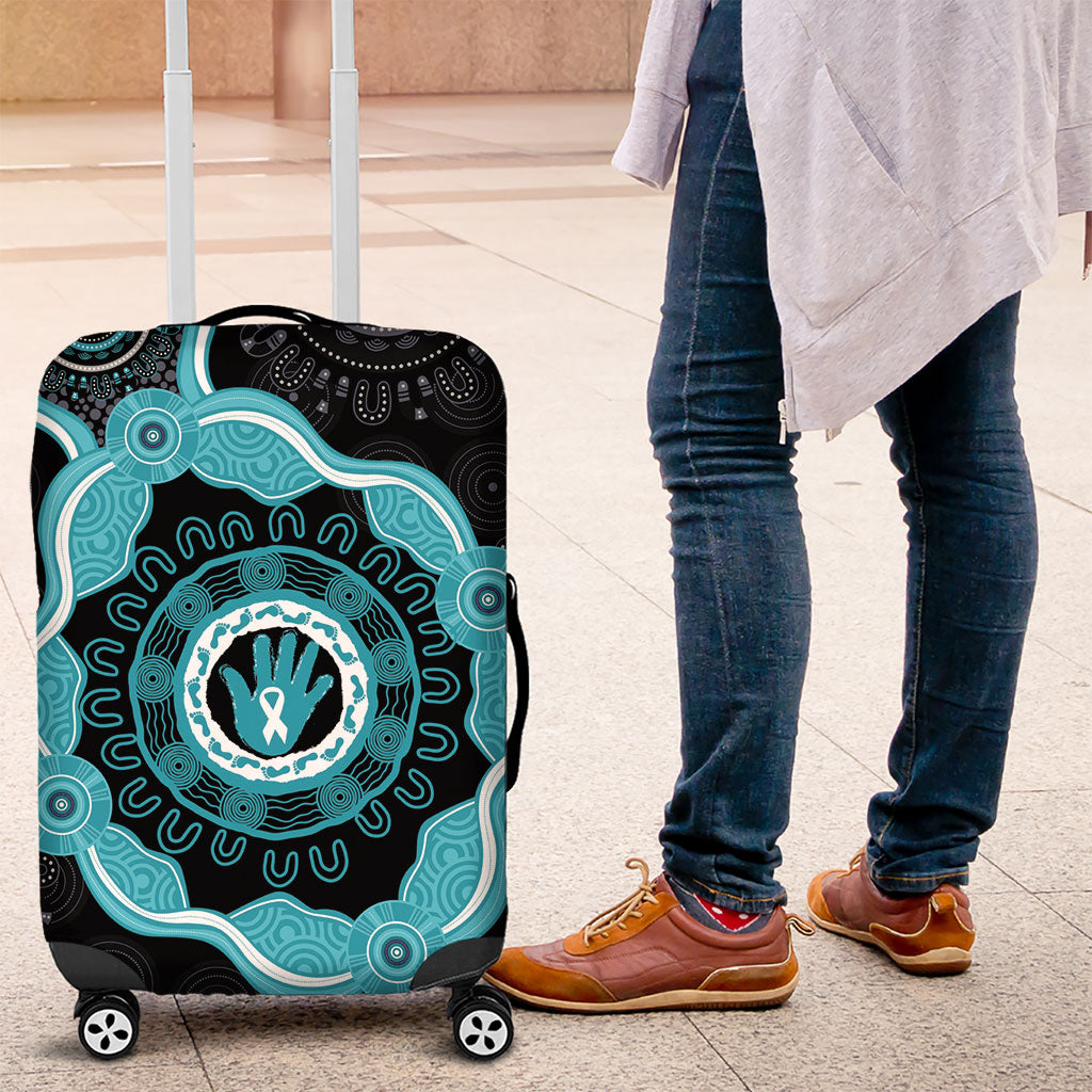 Australia Ovarian Cancer Support Luggage Cover Brave Strong Teal Ribbon Aboriginal Art