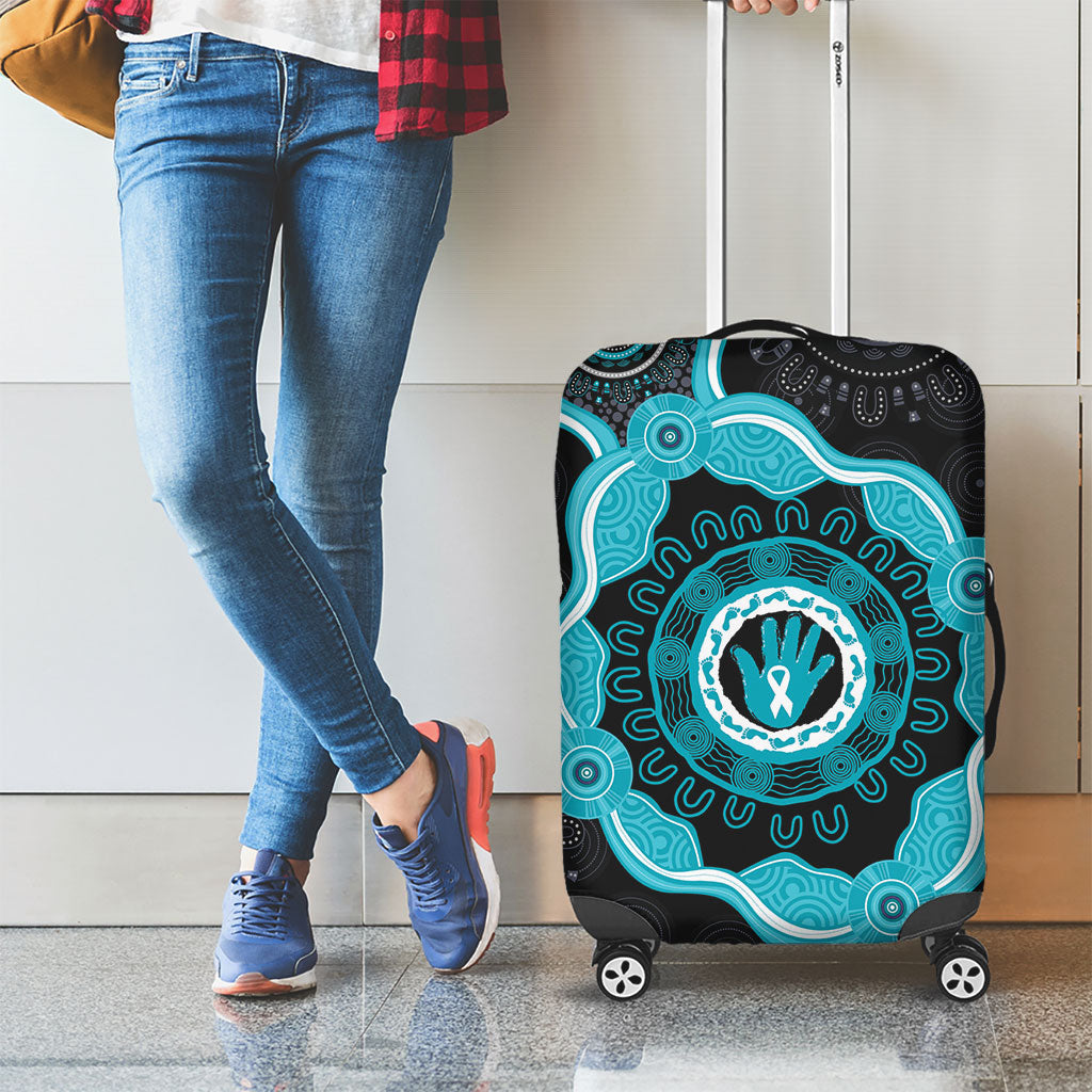 Australia Ovarian Cancer Support Luggage Cover Brave Strong Teal Ribbon Aboriginal Art