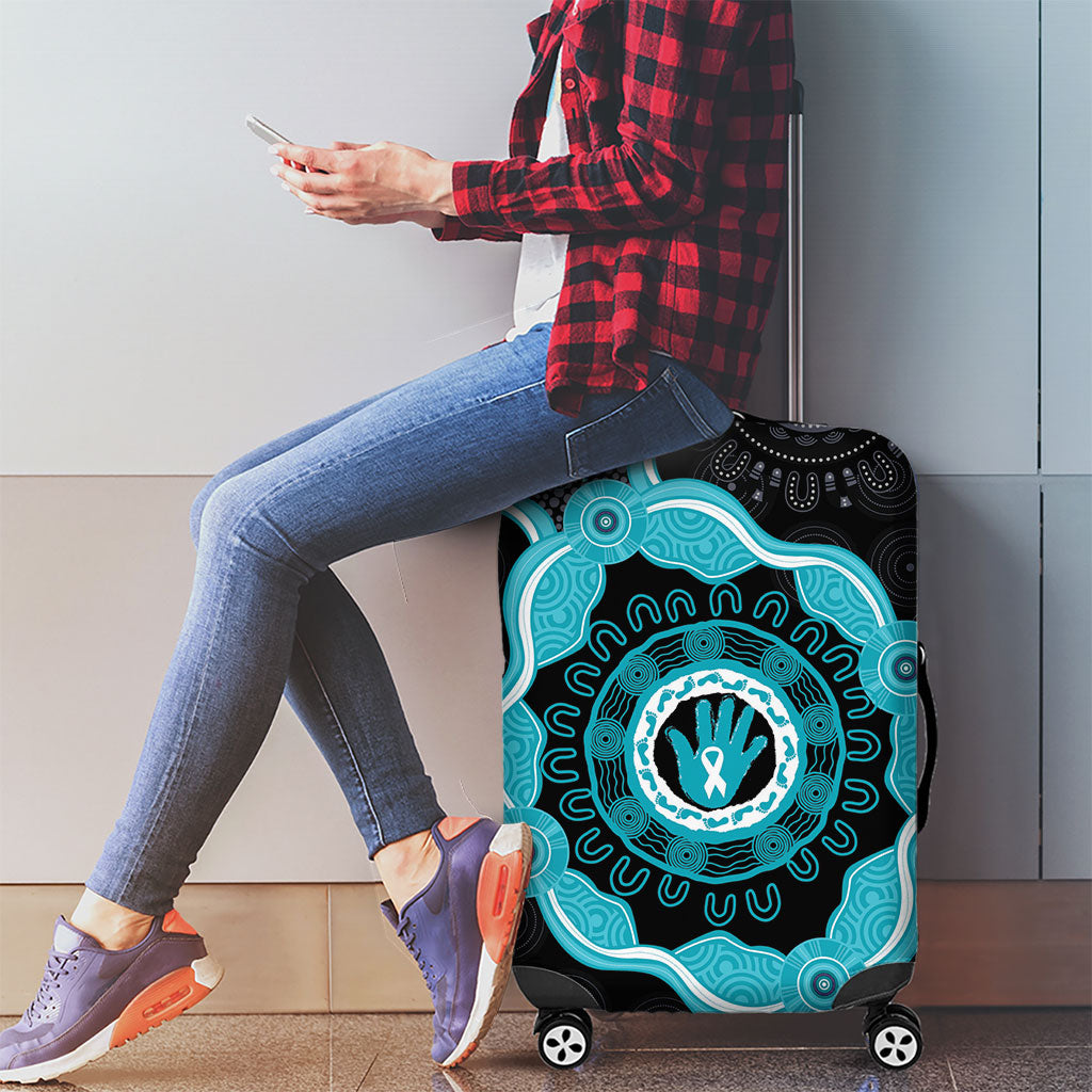 Australia Ovarian Cancer Support Luggage Cover Brave Strong Teal Ribbon Aboriginal Art