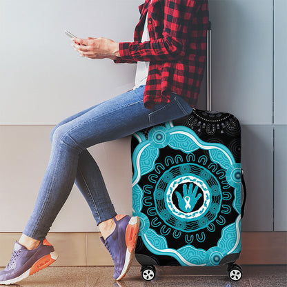 Australia Ovarian Cancer Support Luggage Cover Brave Strong Teal Ribbon Aboriginal Art