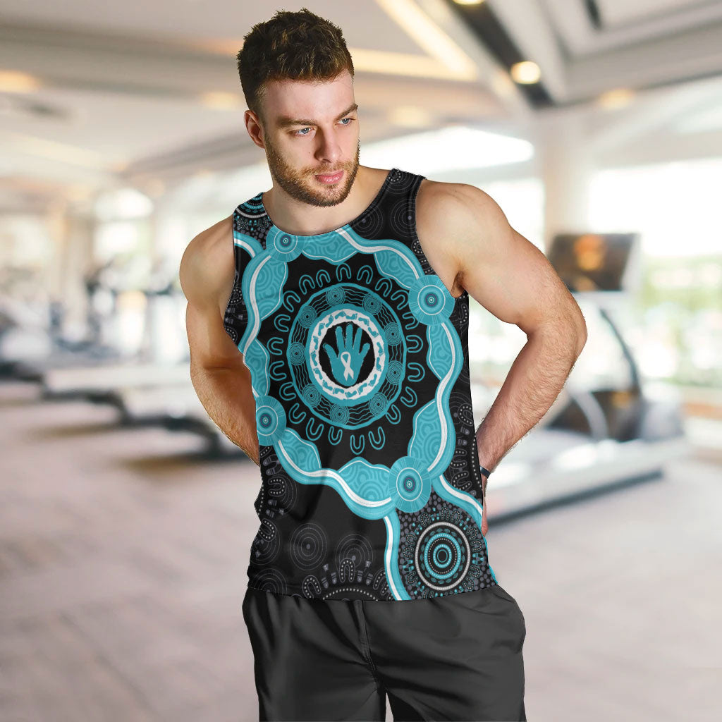Australia Ovarian Cancer Support Men Tank Top Brave Strong Teal Ribbon Aboriginal Art