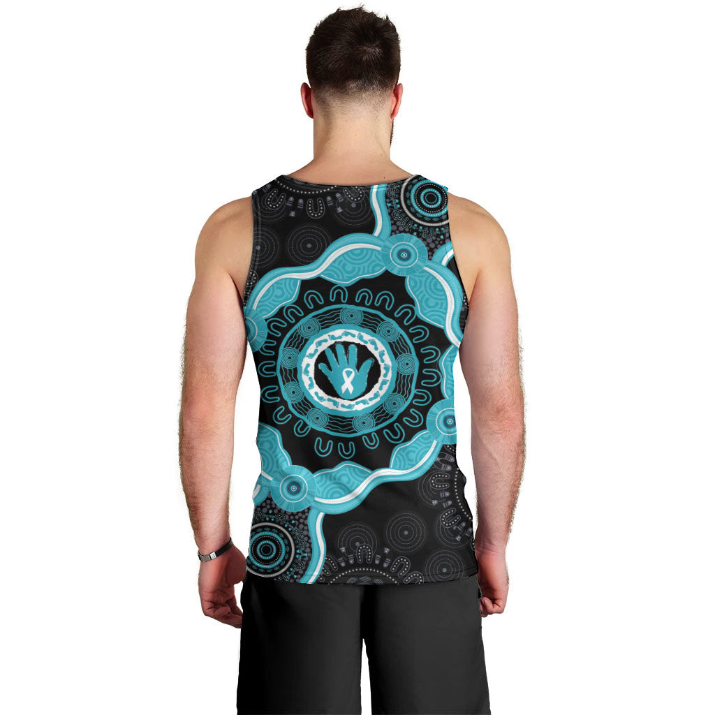 Australia Ovarian Cancer Support Men Tank Top Brave Strong Teal Ribbon Aboriginal Art