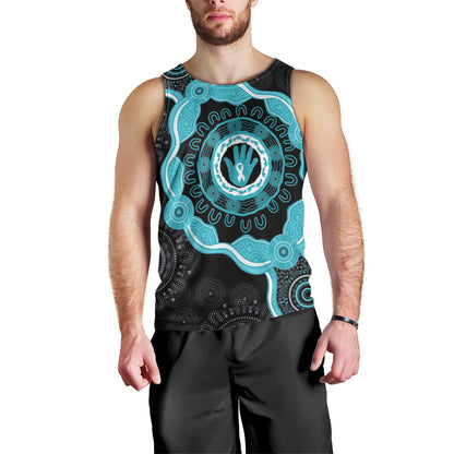 Australia Ovarian Cancer Support Men Tank Top Brave Strong Teal Ribbon Aboriginal Art