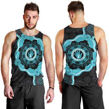 Australia Ovarian Cancer Support Men Tank Top Brave Strong Teal Ribbon Aboriginal Art