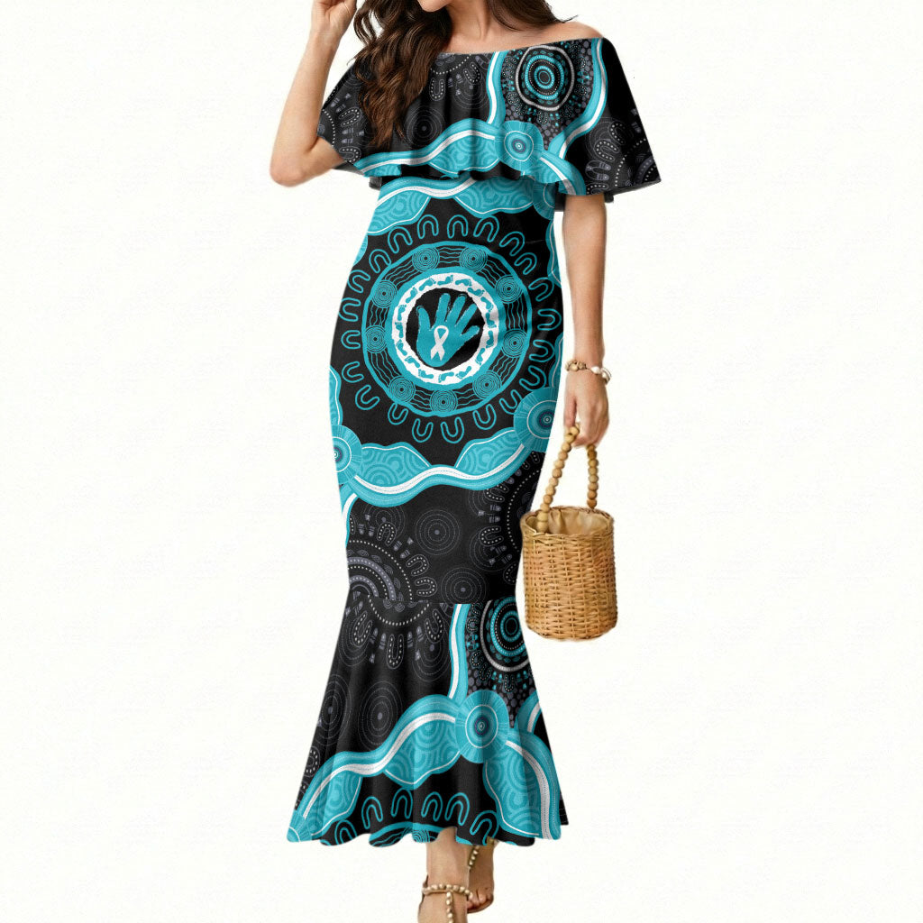 Australia Ovarian Cancer Support Mermaid Dress Brave Strong Teal Ribbon Aboriginal Art