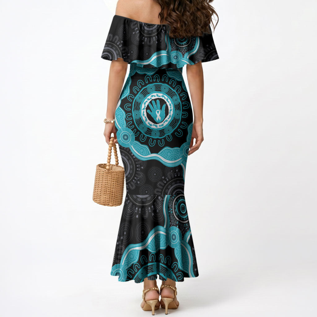Australia Ovarian Cancer Support Mermaid Dress Brave Strong Teal Ribbon Aboriginal Art