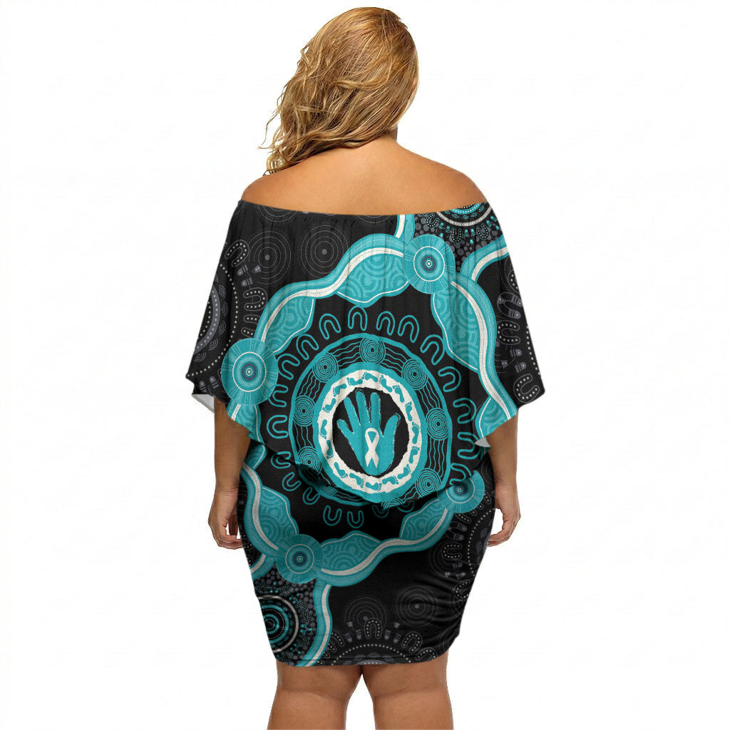 Australia Ovarian Cancer Support Off Shoulder Short Dress Brave Strong Teal Ribbon Aboriginal Art