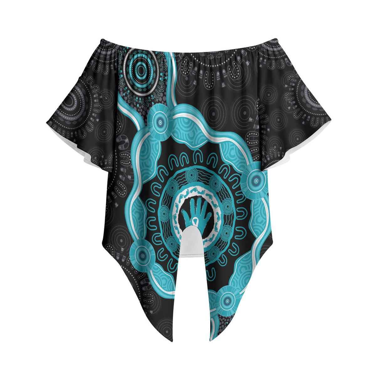 Australia Ovarian Cancer Support Off Shoulder Wrap Waist Top Brave Strong Teal Ribbon Aboriginal Art