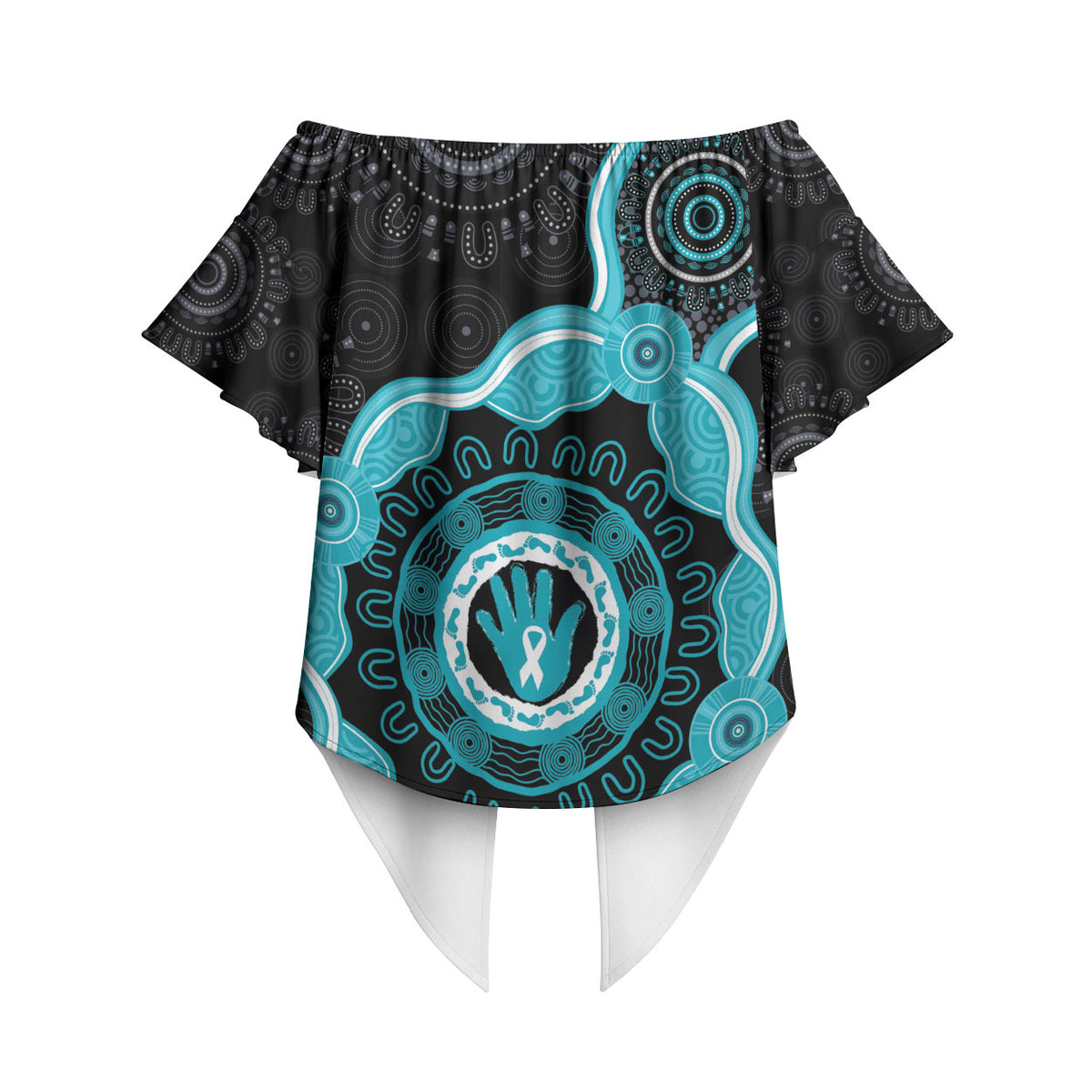 Australia Ovarian Cancer Support Off Shoulder Wrap Waist Top Brave Strong Teal Ribbon Aboriginal Art