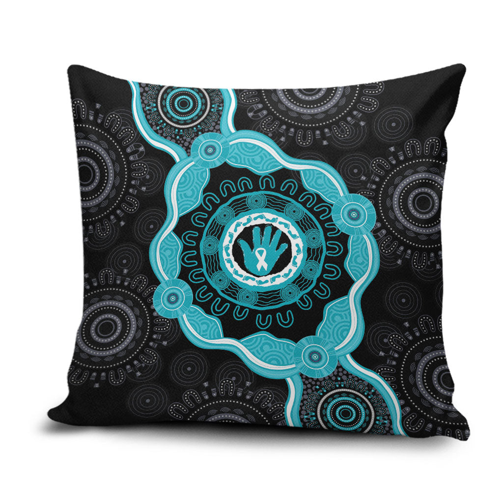 Australia Ovarian Cancer Support Pillow Cover Brave Strong Teal Ribbon Aboriginal Art